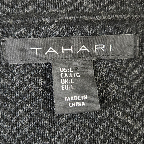 Tahari Gray Herringbone Asymmetrical Zip Wool Blend Moto Jacket Size Large - Picture 3 of 7